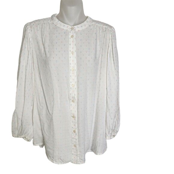 Sanctuary Women Top Small White Evelyn Clip Dot Blouse Rainbow Button 3/4 Sleeve - Picture 1 of 10